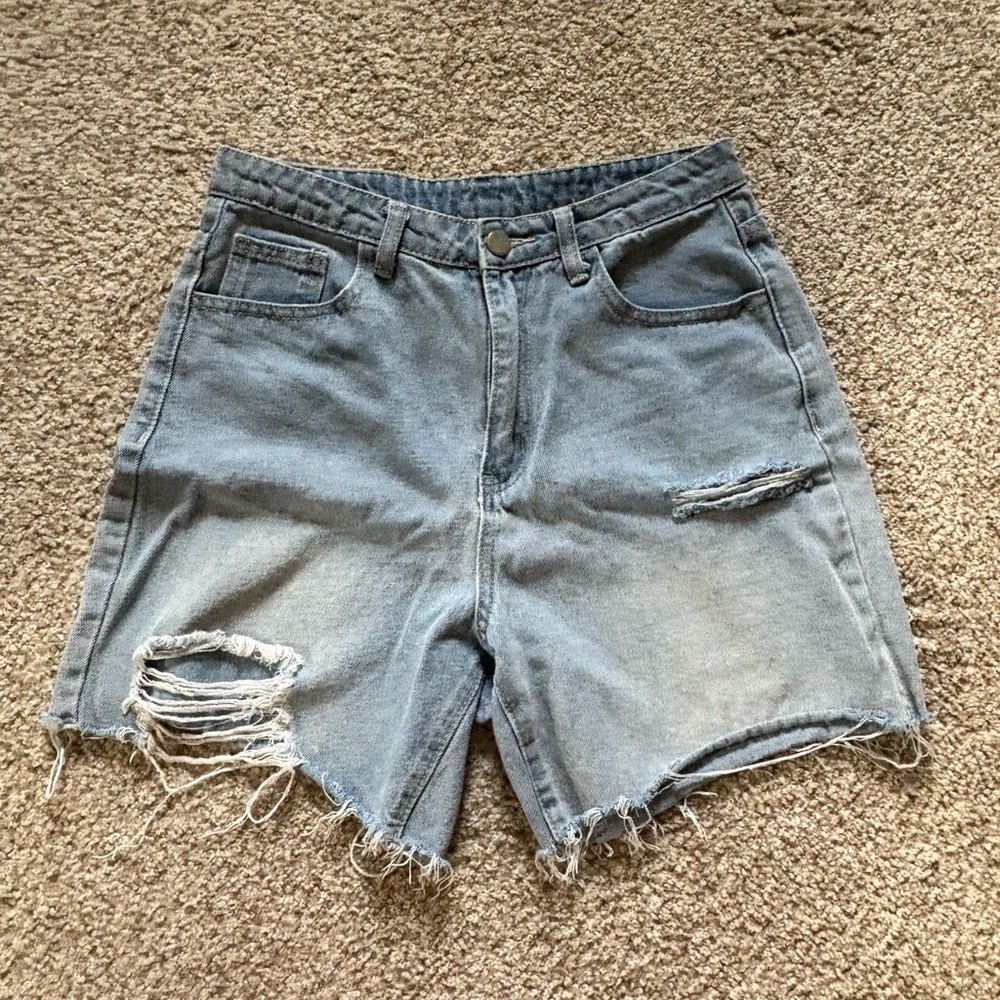 SHEIN Blue Jean Shorts Distressed High-Waisted